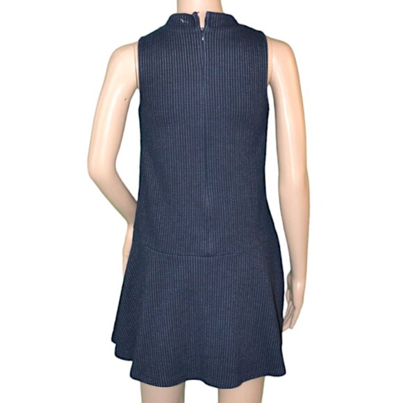 Loft Navy Blue Pinstripe Knit Swing Micro Ultra Mini Shift Sleeveless Dress XS P - Picture 4 of 8